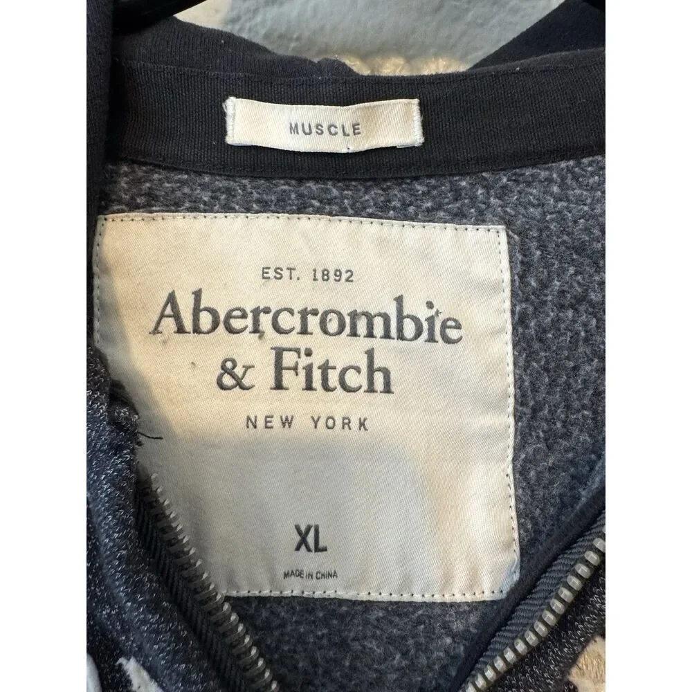 Abercrombie & Fitch Vintage Hoodie Mens XL Gray Muscle Fit Zip Jacket Sweatshirt - Picture 6 of 6